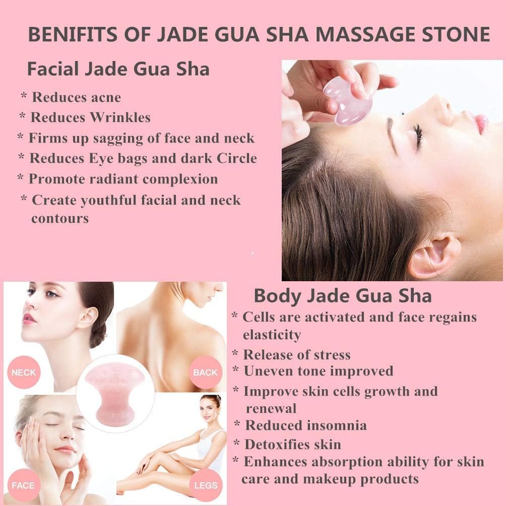 2pieces Gua Sha Tool,Gua Sha Scraping Massage Tool,Crystal Chakra Healing Stone,Mushroom Shape Guasha Facial Massage Stone for Eye Face Neck Skin Body Beauty Spa Relaxing Set(Rose Quartz) - Image 5