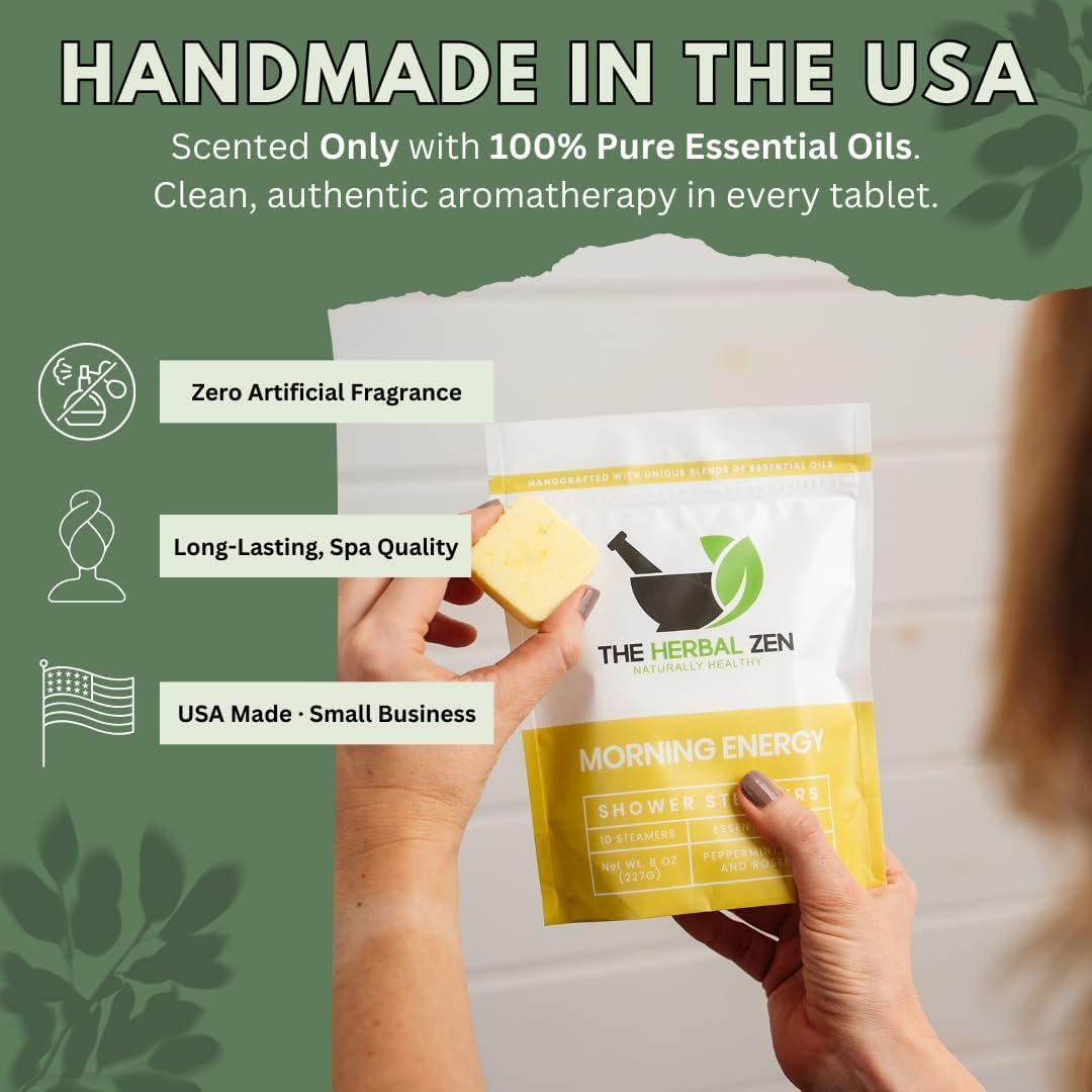 The Herbal Zen Shower Steamers Aromatherapy Gift for Women & Men - 20 Ct | Morning Energy + Tropical Refresh | Rereshing Shower Bomb Tablets | Natural Essential Oils for Relief & Relaxation | USA Made - Image 2