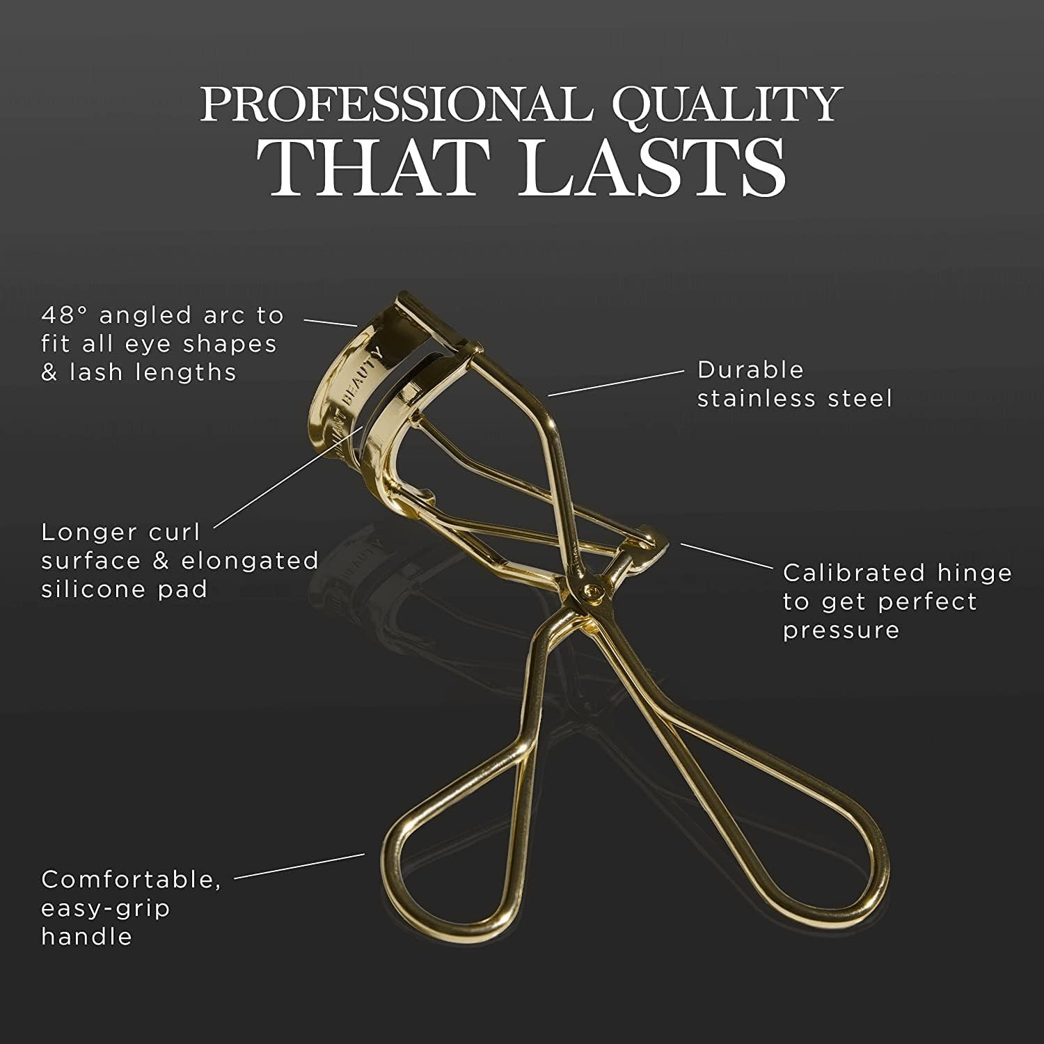 Brilliant Beauty Eyelash Curler - Satin Bag & Refill Pads, Gold | Dramatically Curled Lashes, Lash Lift in Seconds, No Pinching - Image 3