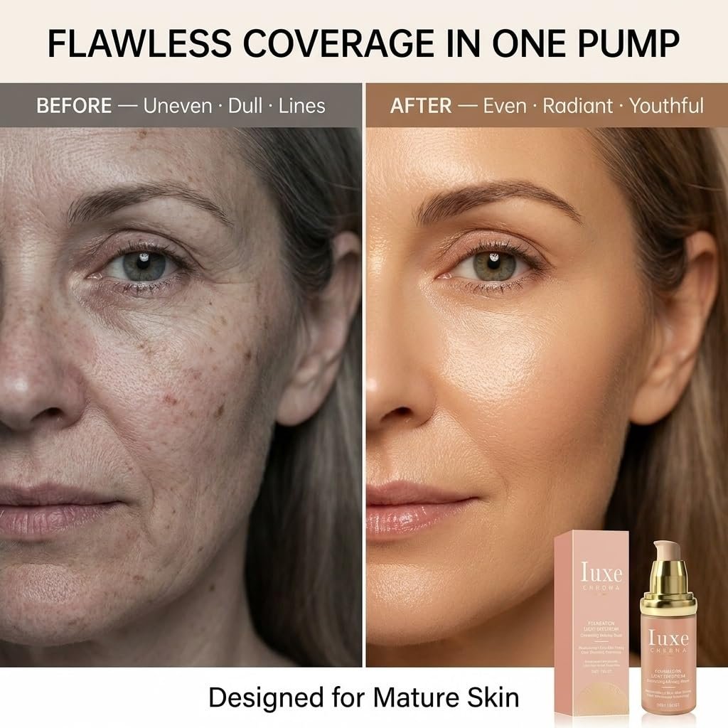 Official Iuxe Foundation for Mature Skin, 4-in-1 Foundation - Longwear Match, Hydrating Full Coverage, Long-Lasting & Waterproof, for all Skin Types - Image 4