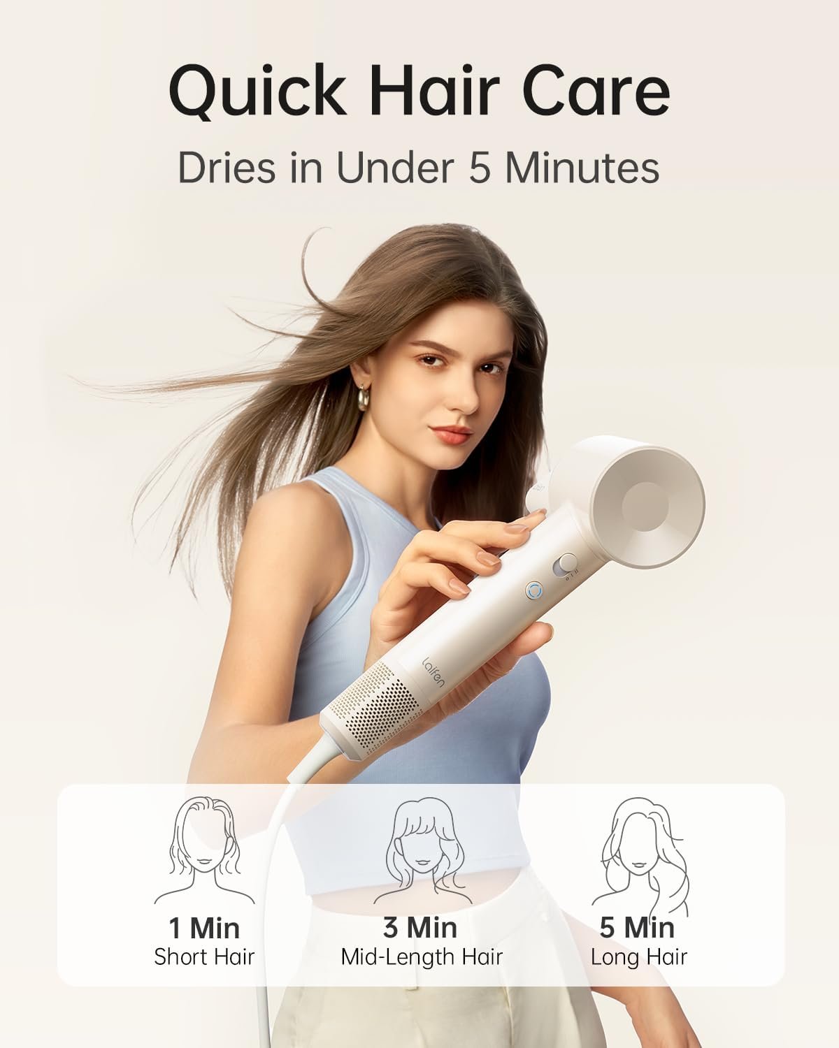 Laifen SE Lite High-Speed Ionic Hair Dryer with Diffuser, Milktea | Thermo-Control, 150M Negative Ions for Frizz Control, Lightweight, Perfect for Sleek Styling & Daily Use, Gifts for Women - Image 2