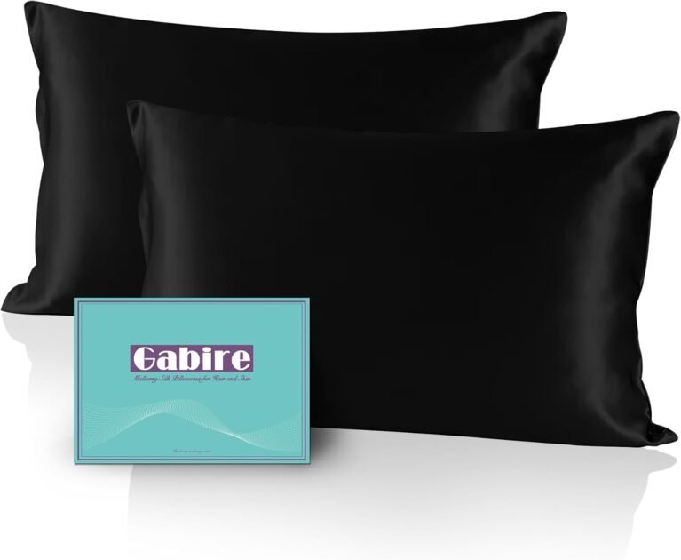 Gabire Mulberry Silk Pillow Cases Set of 2, Both Sides Real Silk Pillowcase for Hair and Skin Prevent Acne Pillowcase Organic Silk Pillowcase 2 Pack with Hidden Zipper, Black, Standard (20"×26")