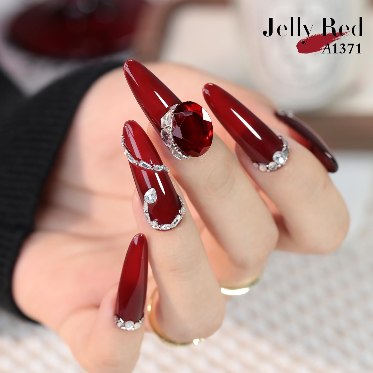 Double Rhythm 0.5Oz Jelly Gel Polish Translucent Sheer Neutral Natural Light Milky Same Color Same Bottle 15ML Burgundy Gel DIY at Home (Blood Red-A1371) - Image 2