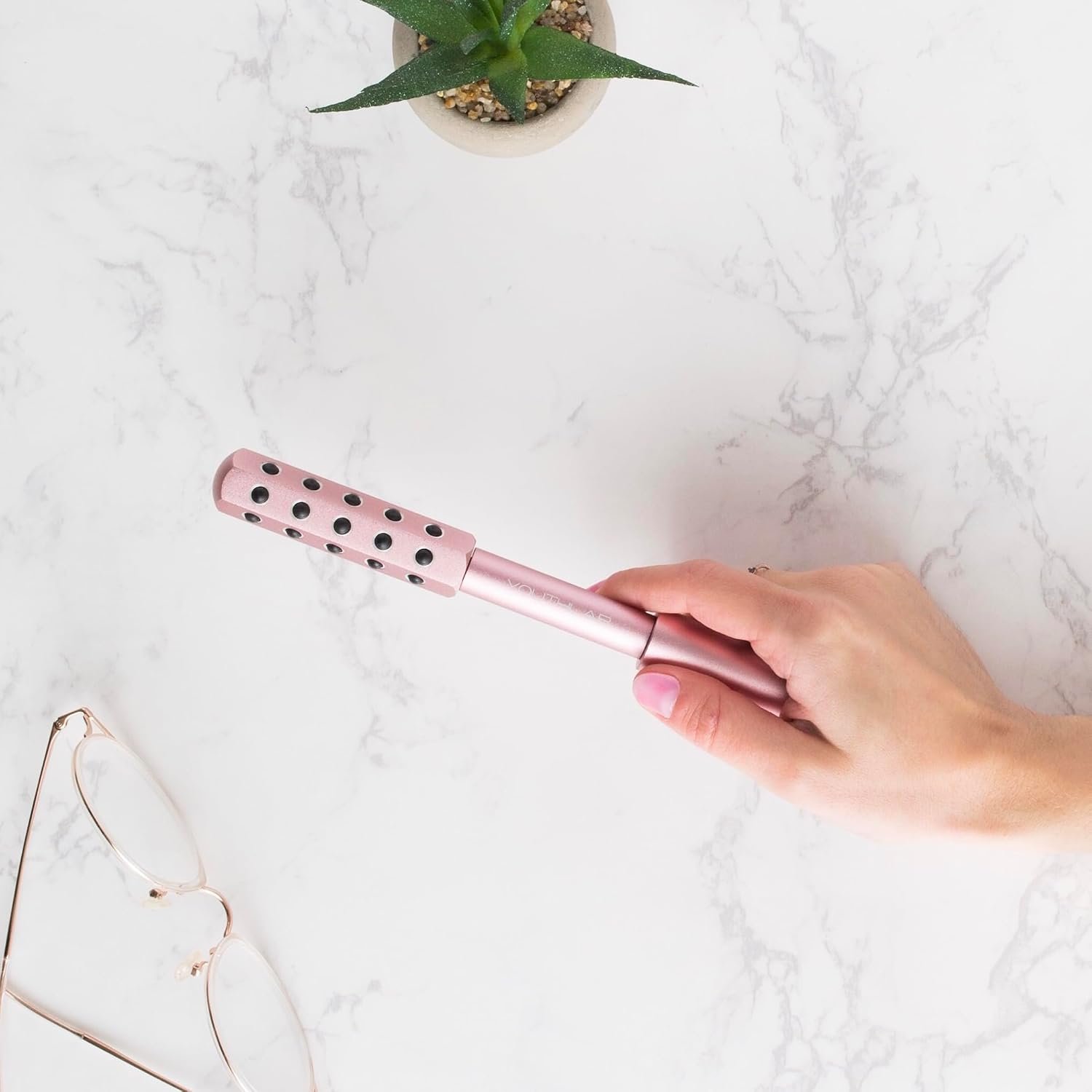 Radiance Roller – Germanium Stone Facial Massage Tool/Wand Face Roller for Lifting, Sculpting, De-Puffing, Glow Boost, Energizing & Cooling Effect (Rose Gold) - Image 8