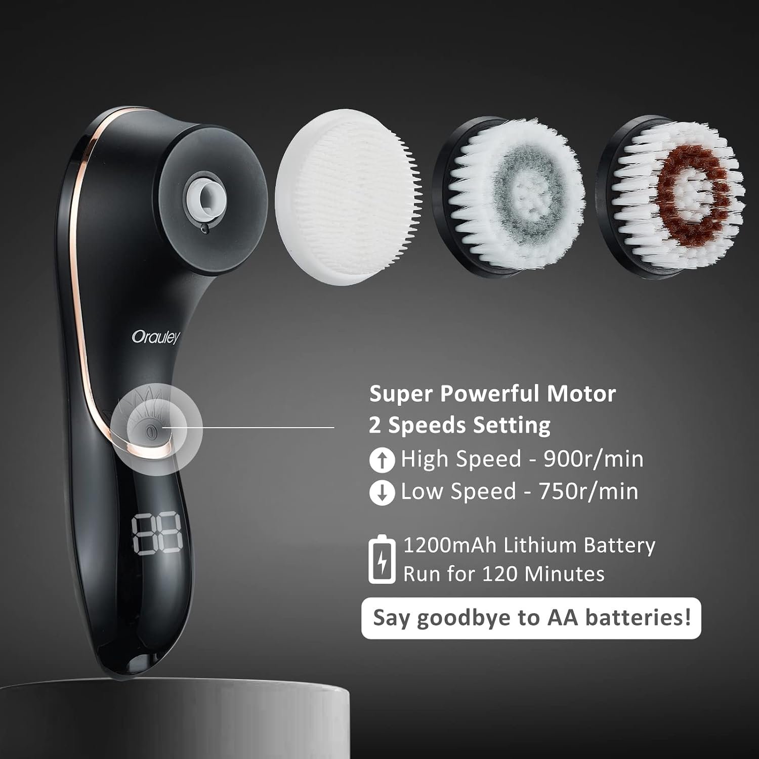 Facial Cleansing Brush, Electric Face Scrubber Rechargeable Exfoliator IPX-7 Waterproof Rotating Cleanser for Exfoliating, Massaging and Deep Cleansing for Women & Men with 4 Brush Heads Black | Rechargeable Exfoliator, Massaging and Deep Cleansing for Women & Men, 4 Brush Heads, Black - Image 6