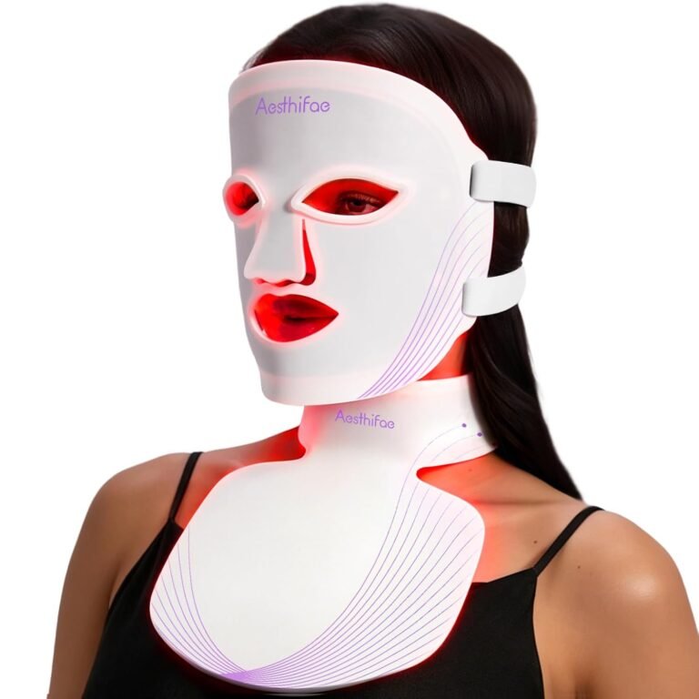 Red Light Therapy for Face and Neck, 7 in 1 Red Light Therapy Mask with NIR Portable Rechargeable Led Face Mask with Eye Protection and Remote for True Anti-Wrinkles Skincare at Home White
