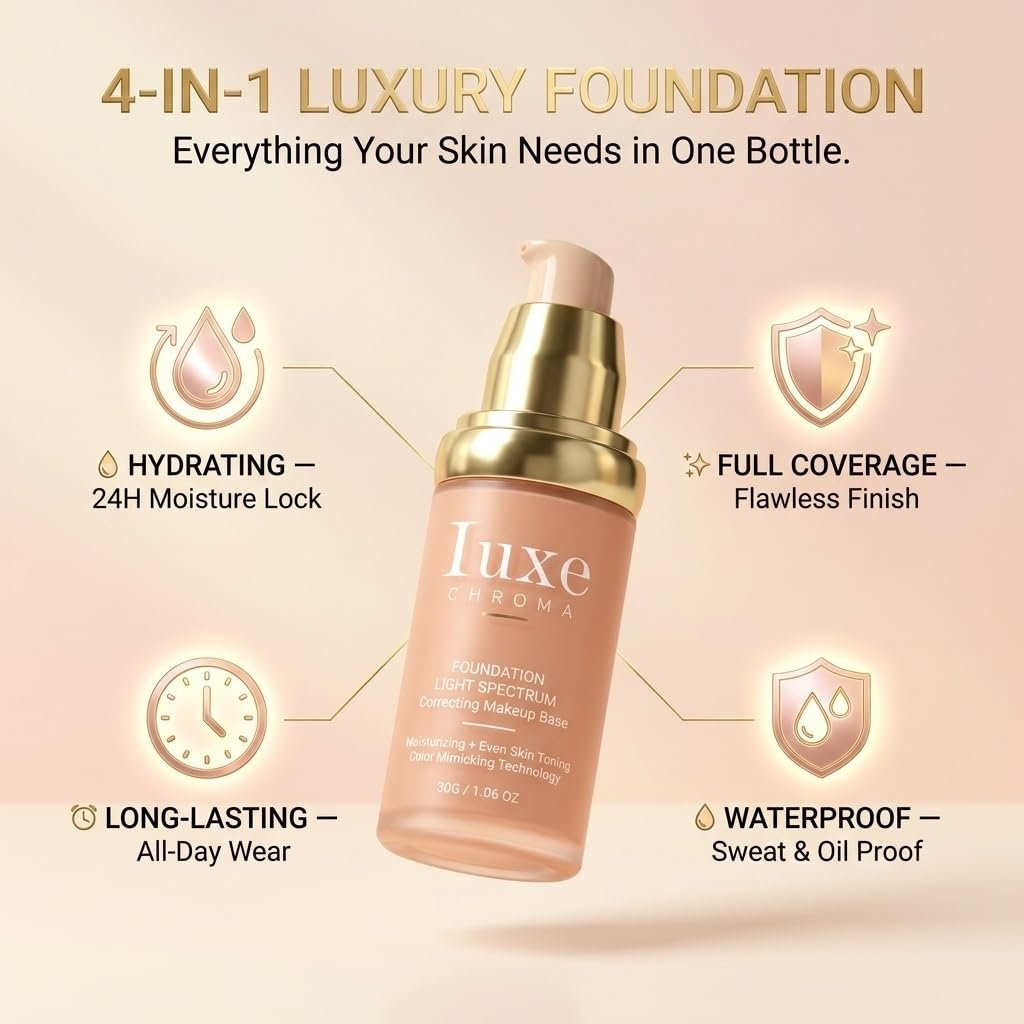 Official Iuxe Foundation for Mature Skin, 4-in-1 Foundation - Longwear Match, Hydrating Full Coverage, Long-Lasting & Waterproof, for all Skin Types - Image 3