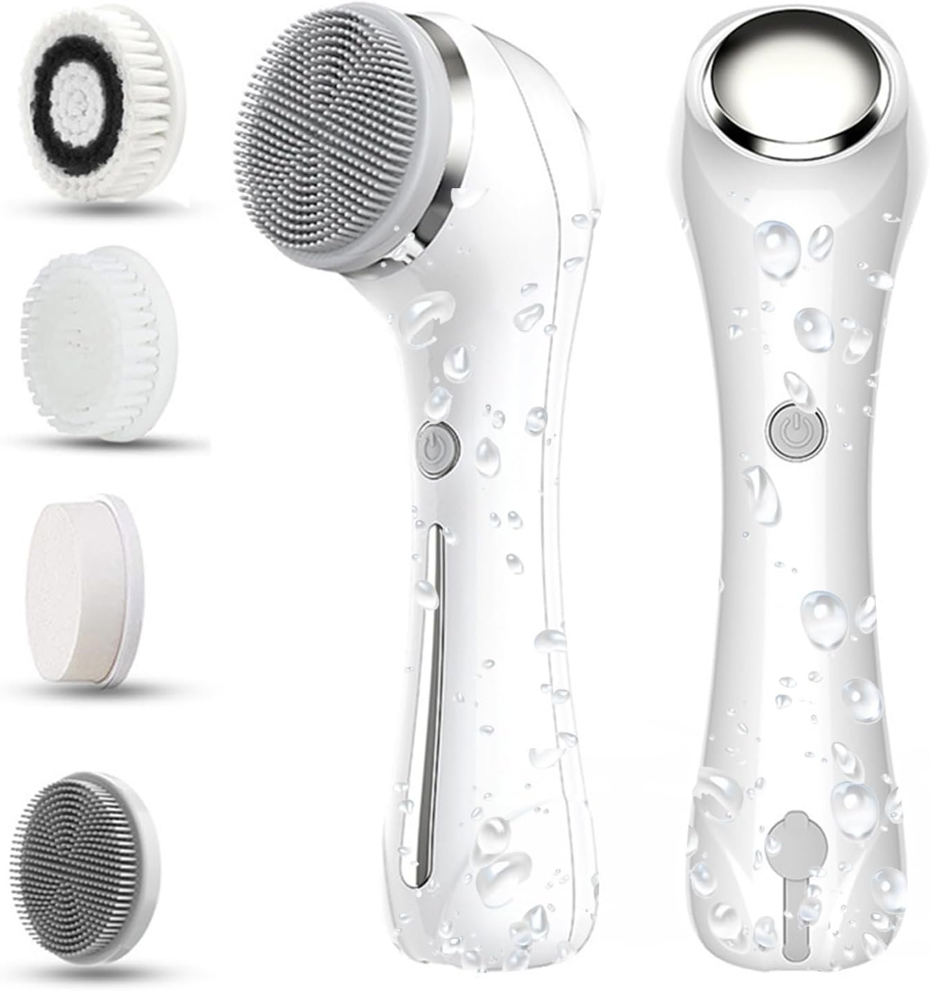 Facial Cleansing Brush, 2 in 1 Waterproof IPx7 Facial Spin Scrubber Set with 4 Brush Heads, Rechargeable Exfoliating Face Brush Deep Cleansing, Gently Exfoliate and Remove Blackhead (White)