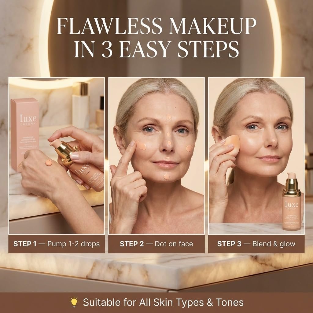 Official Iuxe Foundation for Mature Skin, 4-in-1 Foundation - Longwear Match, Hydrating Full Coverage, Long-Lasting & Waterproof, for all Skin Types - Image 5