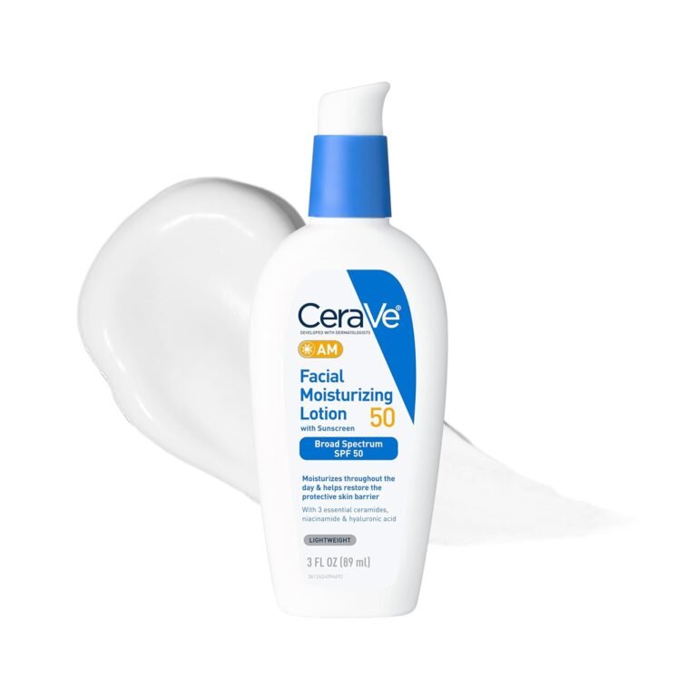 CeraVe AM Facial Moisturizing Lotion SPF 50, Face Moisturizer with SPF, 3oz | Travel Size Skin Care, Hyaluronic Acid and Niacinamide That Blends with No White Cast, Non-Greasy & Non-Comedogenic