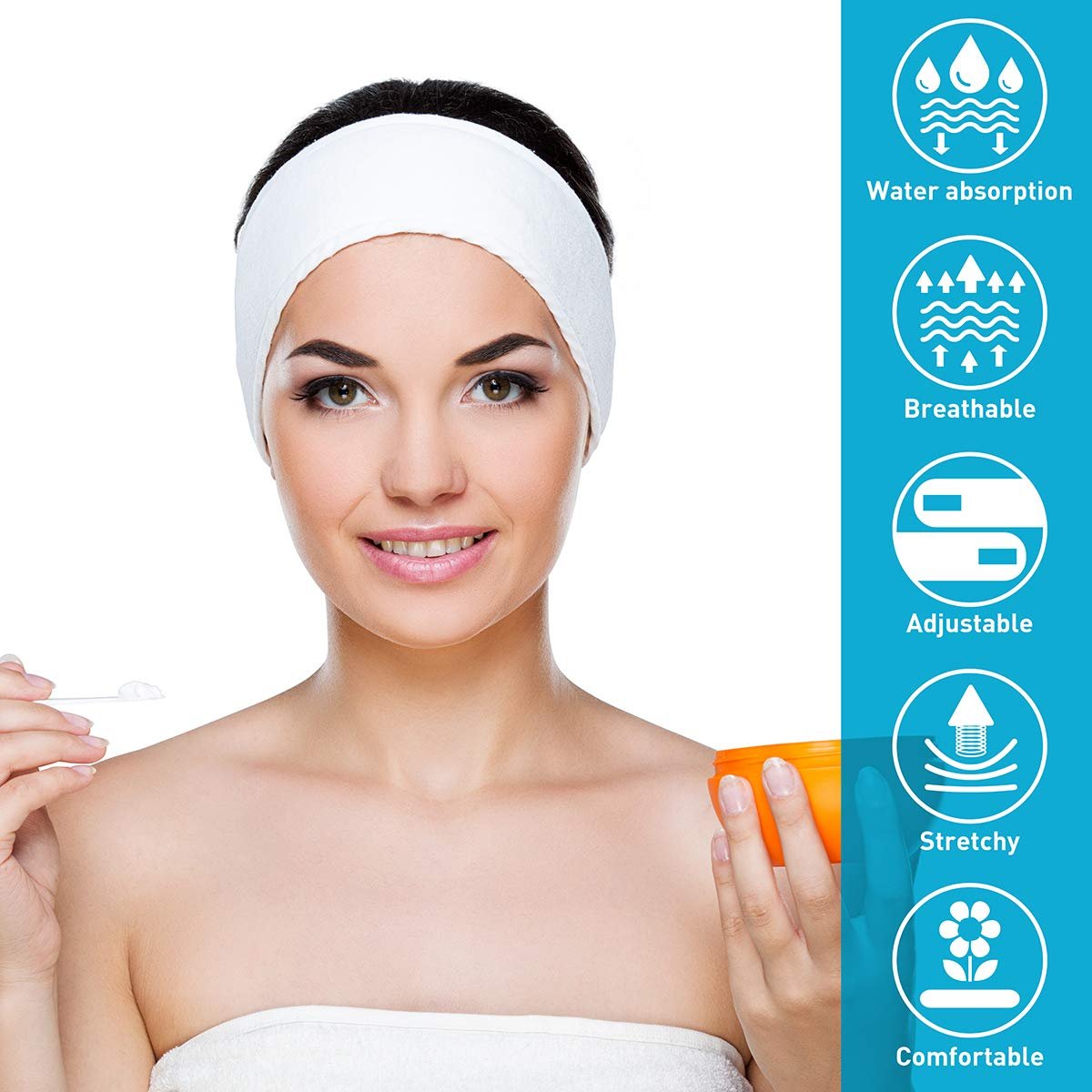 Denfany Spa Headband Soft Terry Cloth Adjustable for Face Washing & Yoga | Durable & Absorbent, Gentle on Skin, Perfect for Makeup Removal, Shower & Yoga, 3 Colors (Black/White/Grey) - Image 5
