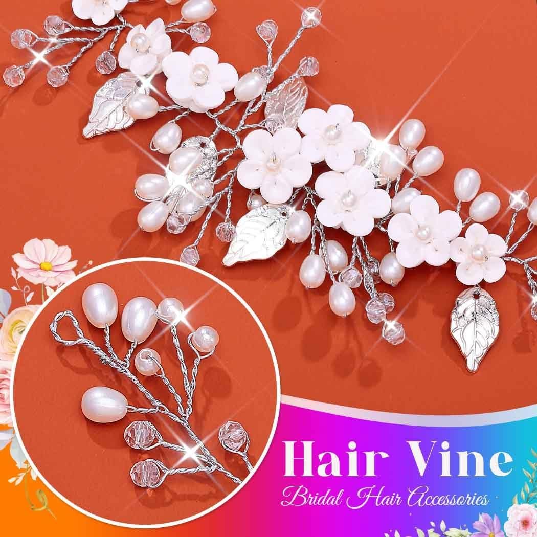 Unicra Flower Hair Vine Pearl Bridal Headpieces Wedding Hair Pieces Silver Prom Hair Accessories for Brides and Women (12.5 Inches) - Image 8