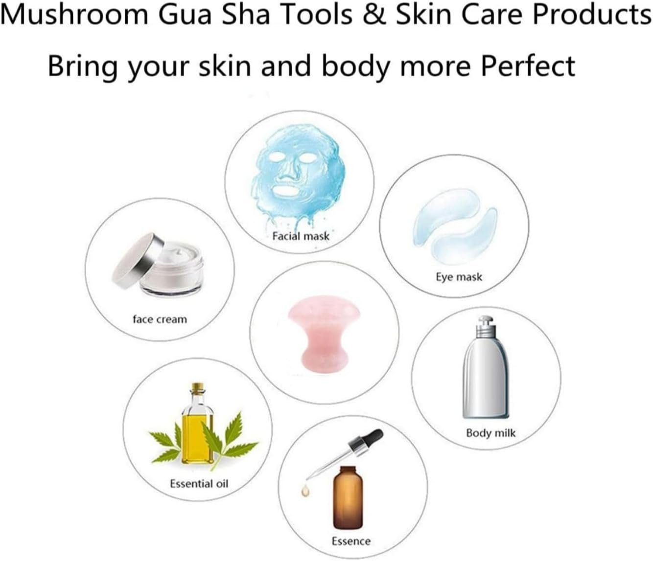 2pieces Gua Sha Tool,Gua Sha Scraping Massage Tool,Crystal Chakra Healing Stone,Mushroom Shape Guasha Facial Massage Stone for Eye Face Neck Skin Body Beauty Spa Relaxing Set(Rose Quartz) - Image 7