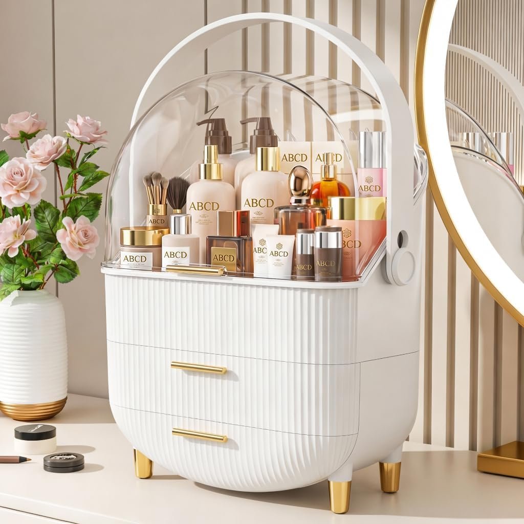 NestOrganix Makeup Organizer Skincare Organizers With Drawers | Cosmetic Display Cases with Transparent Cover, Skincare Organizers for Bathroom Countertop, Bedroom Vanity Desk, White - Image 5