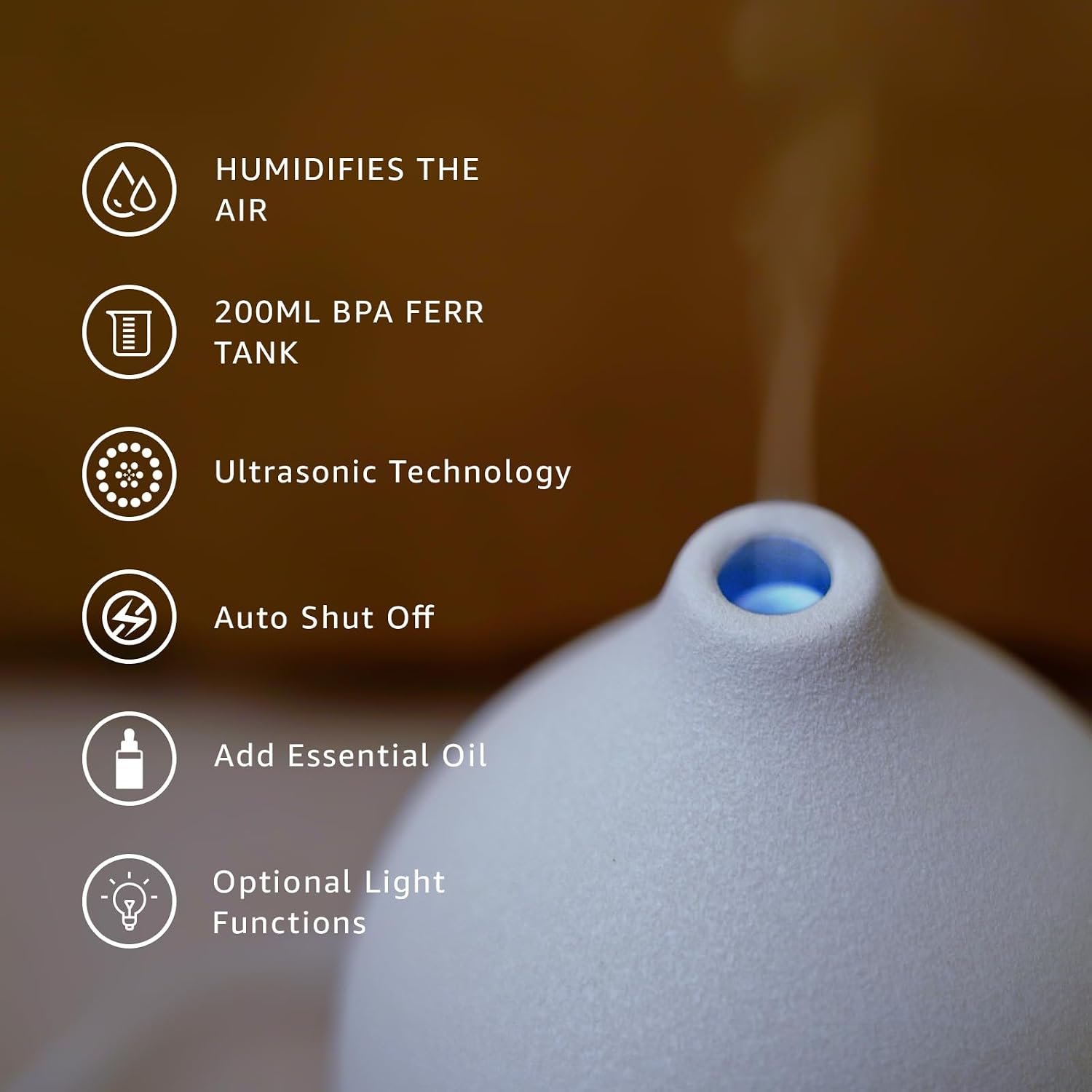 Gooamp 200ML Ceramic Essential Oil Diffuser for Home, Stone Diffuser | Ultrasonic Aromatherapy Diffuser & Air Humidifier for Bedroom, Office, Yoga, 7 LED Lights, Auto Shut-Off, 3 Timers,Wood Grain - Image 6