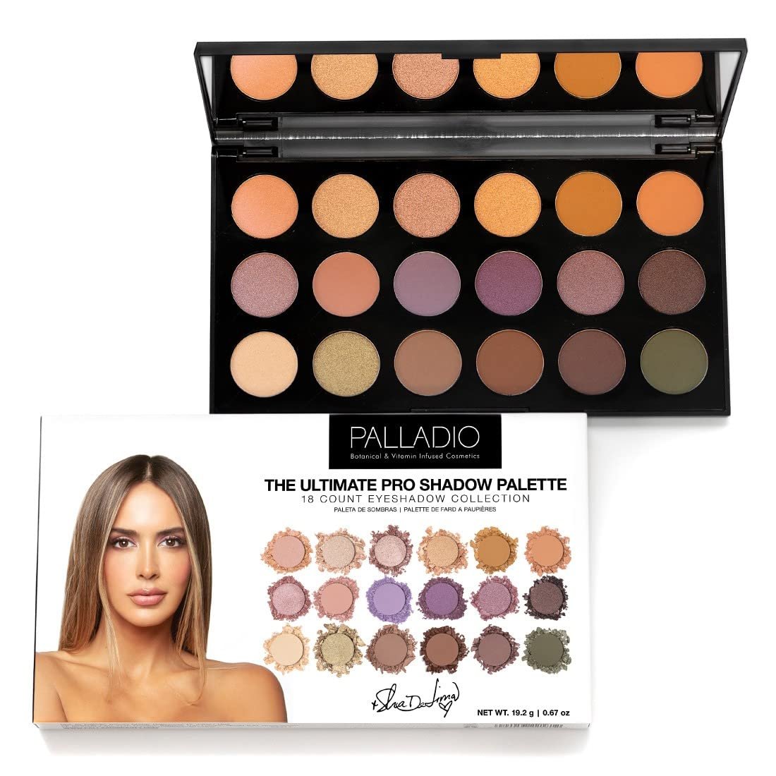 Palladio Ultimate Pro Eyeshadow Makeup Palette with Mirror, 18 High-Pigmented Powder Colors, Matte, Shimmer, Metallic, Satin Finishes, SHANNON DE LIMA - Image 2