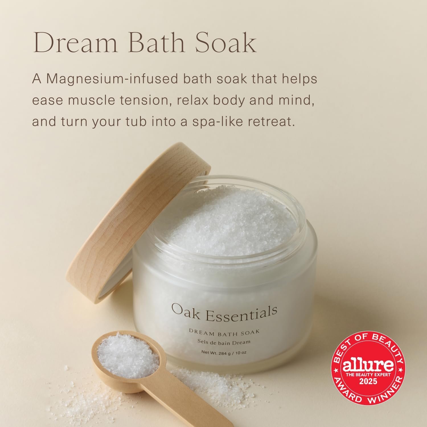 Oak Essentials Dream Bath Soak, Magnesium Bath Salts, 10oz | European sea salt, lavender, chamomile & geranium oils, restorative soak for recovery & relaxation - Image 2