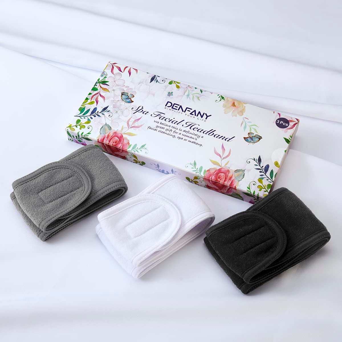 Denfany Spa Headband Soft Terry Cloth Adjustable for Face Washing & Yoga | Durable & Absorbent, Gentle on Skin, Perfect for Makeup Removal, Shower & Yoga, 3 Colors (Black/White/Grey) - Image 2