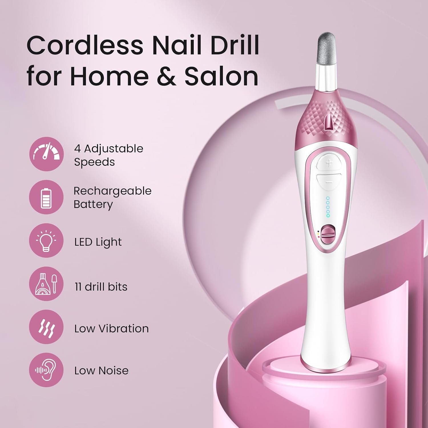 36-Piece Professional Manicure Pedicure Kit-Cordless Electric Nail File Kit,20000RPM, 11Pcs Bits,4 Speed,Rechargeable Pedicure Tool for Feet,Hand Foot Care Nail Drill Tool for Nail Grind Trim Polish - Image 2