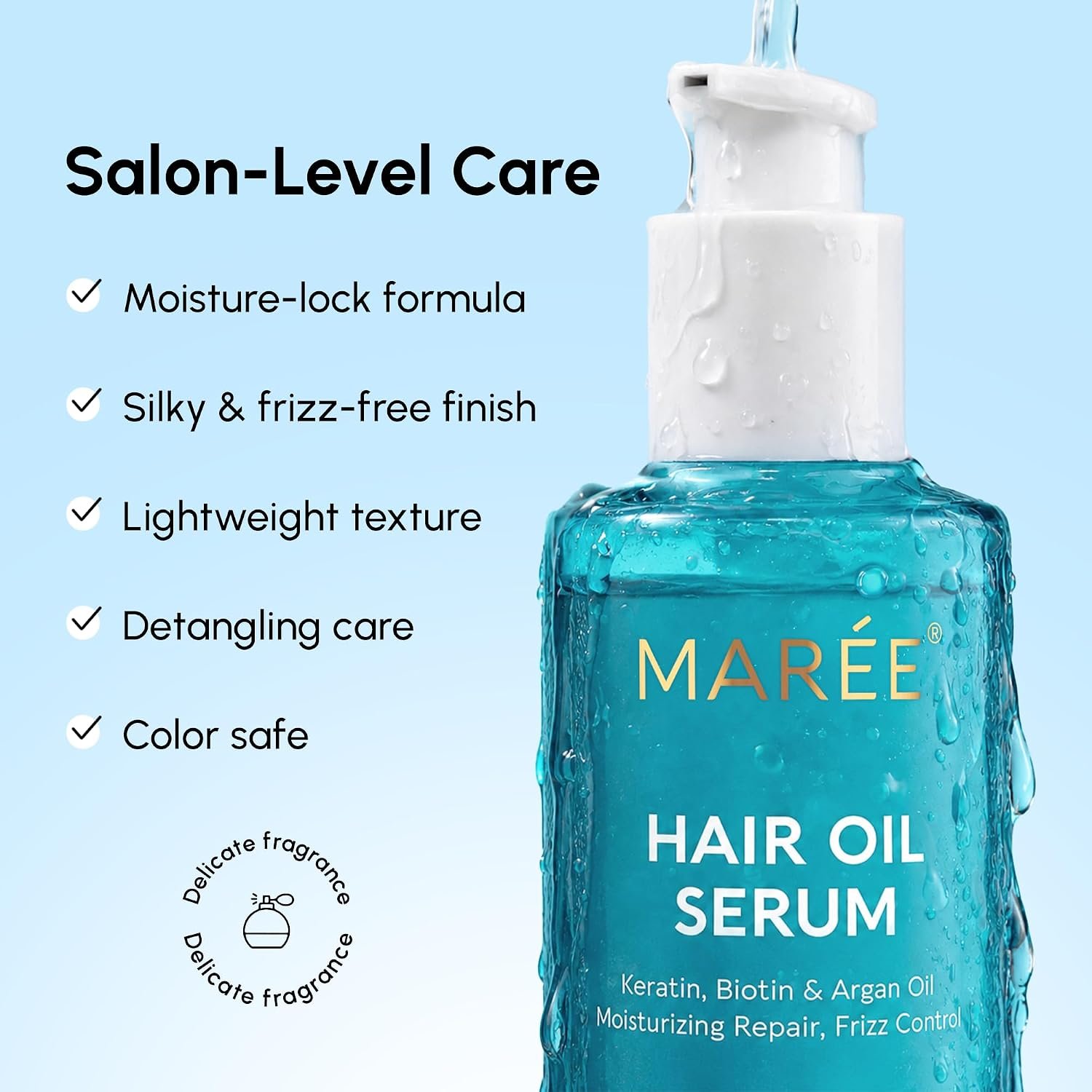 MAREE Hair Oil for Frizzy Hair with Argan Oil, Keratin & Biotin – Hair Serum for Dry and Curly Hair Gloss – Frizz Control Hair Care Products for Women – Aceite Para el Cabello – Keratin Hair Treatment - Image 5