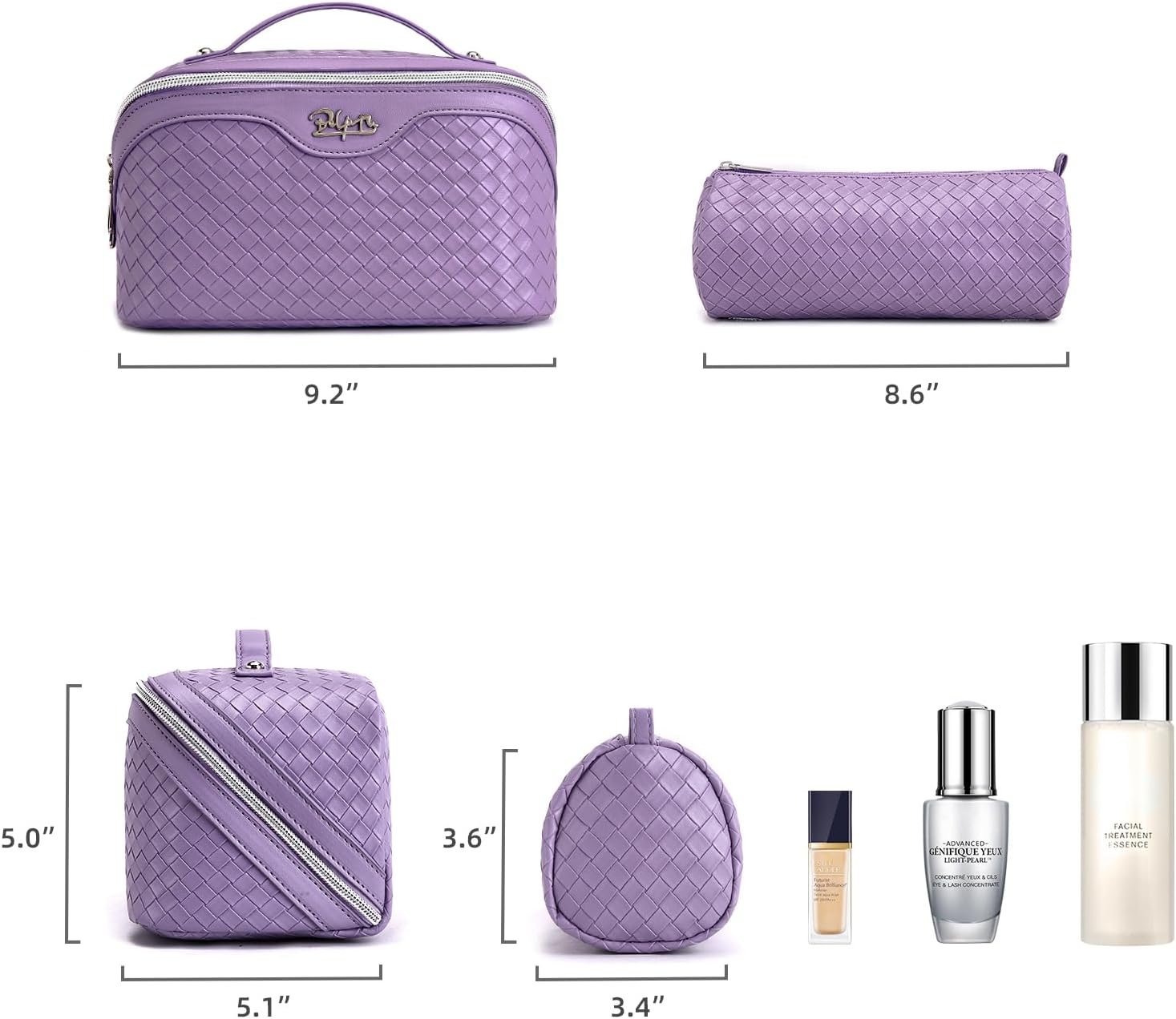 BOYATU Travel Makeup Bag Cosmetic Bags for Women: 3 Pcs Set Make up Bag | Large Capacity Waterproof Vegan Leather Organizer Bags with Compartments - Lay flat Toiletry with Handle (L01 Purple) - Image 6