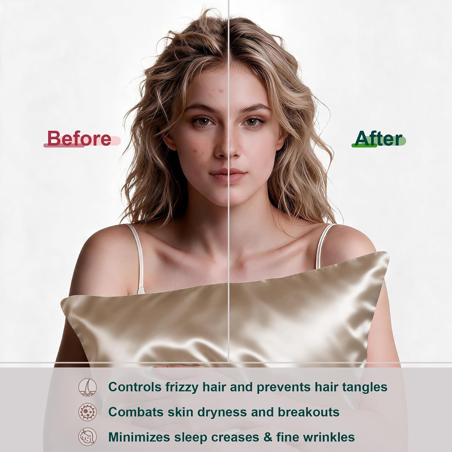 LYSHIN Silk Pillow Cases 2 Pack Queen Size with Zipper, Champagne | 19 Momme Mulberry Silk Pillowcase for Skin and Hair, Anti-Acne, Hypoallergenic, Cooling, Beauty Sleep, Gifts for Women - Image 4