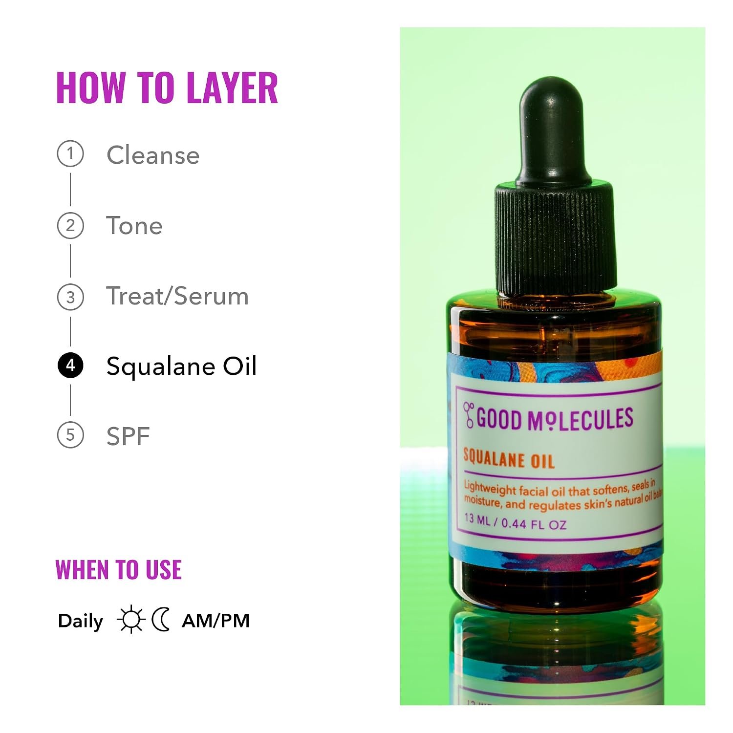 Good Molecules Squalane Oil for Face, Lightweight Facial Oil, 13 ml | Lightweight facial oil that softens and moisturizes skin. Suitable for all skin types. - Image 6