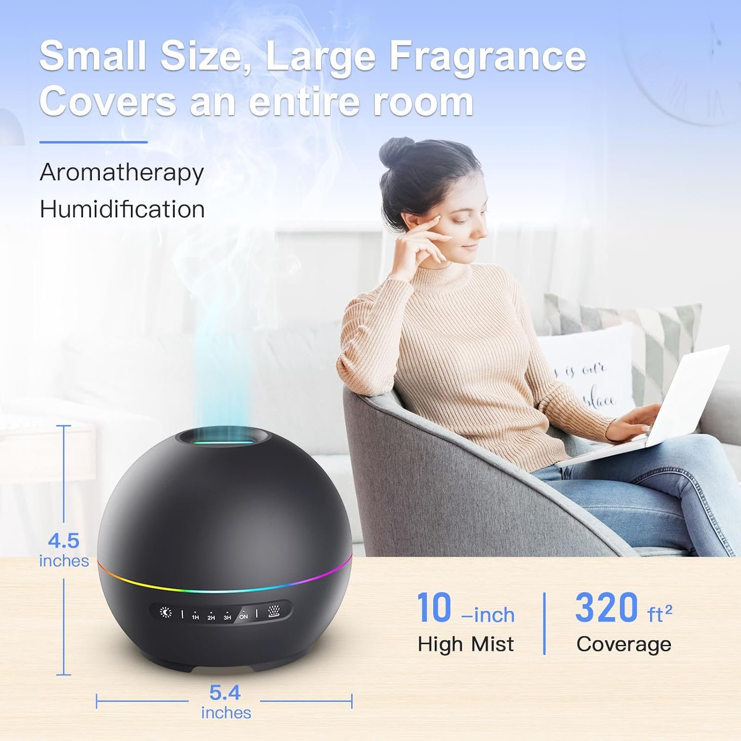 THIMONES 2 Pack Essential Oil Diffuser for Home - 200ml Ultrasonic Aromatherapy Diffuser with 4 Timers & 7 Colors Night Lights, 20dB Quiet Working for 10 Hours (Black+Black) - Image 3