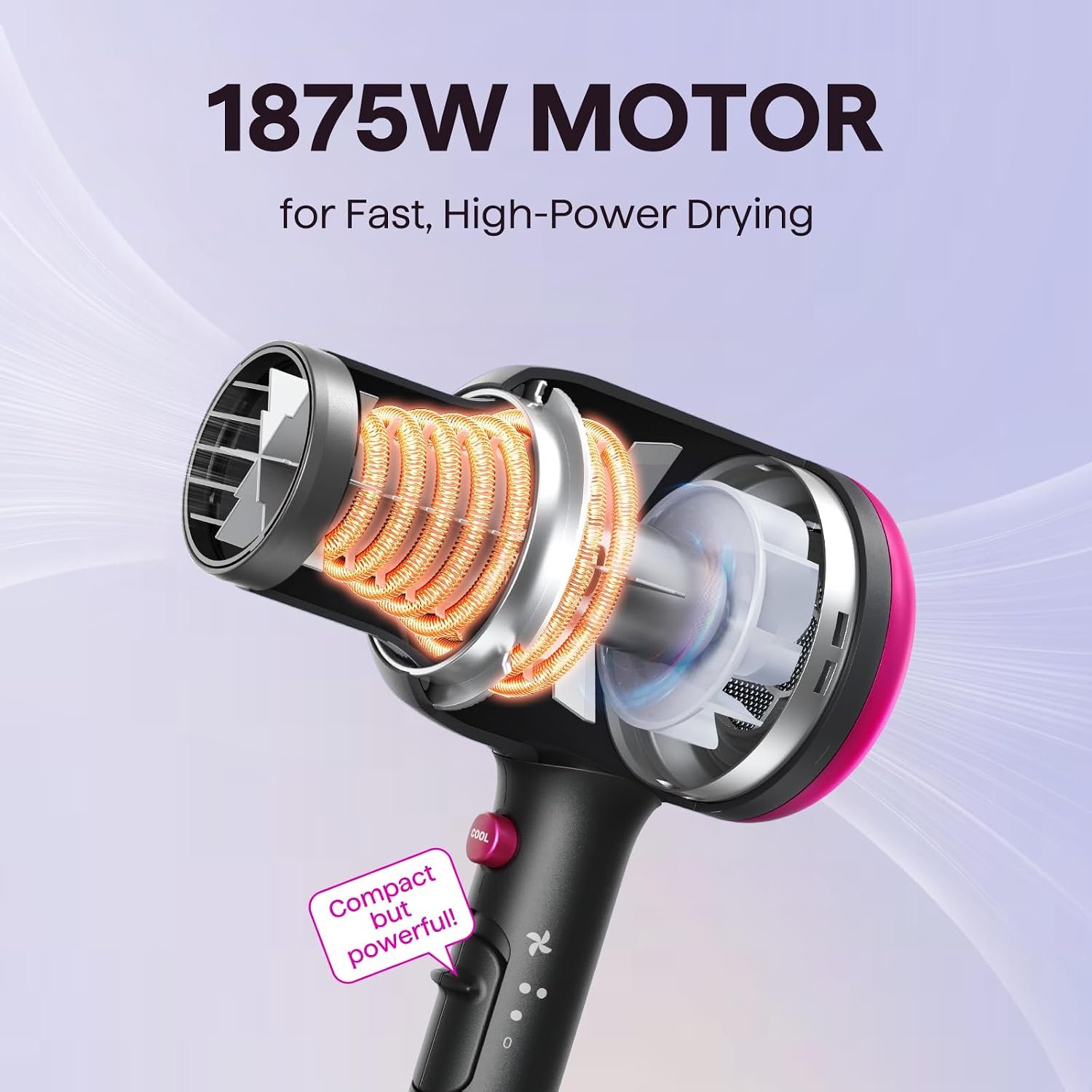 Wavytalk Blown Away Ionic Hair Dryer with Diffuser for Curly Hair | 1875W Fast Drying, 3 Attachments for All Hair Types, Ceramic Healthy Shine, Lightweight & Quiet (Black) - Image 3