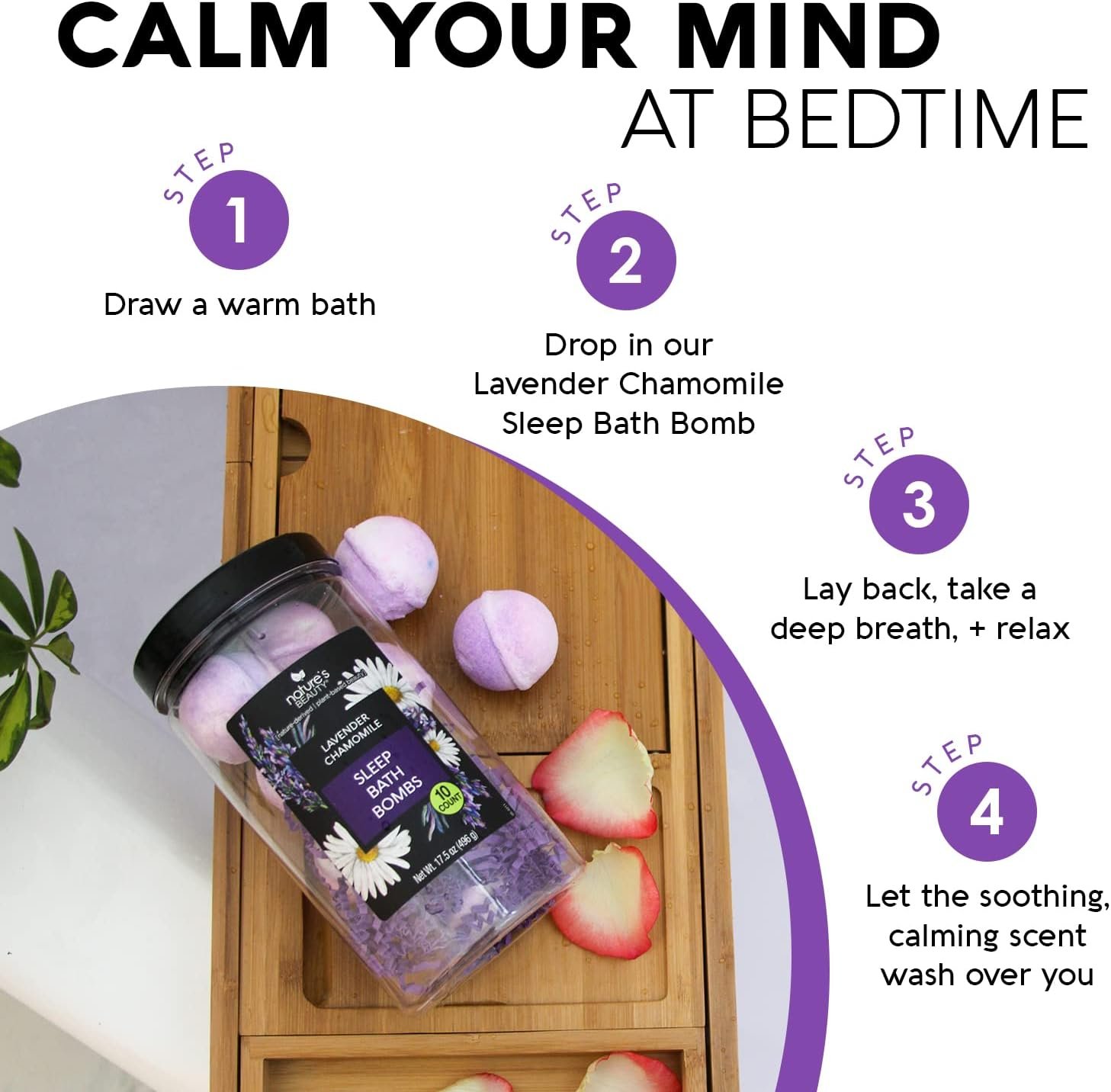 Nature’s Beauty Lavender Chamomile Sleep Bath Bomb Gift Set - Relaxing Spa Soak with Coconut Oil & Witch Hazel - Vanilla Citrus Scent - 2 Pack, 17.5 oz - Image 3