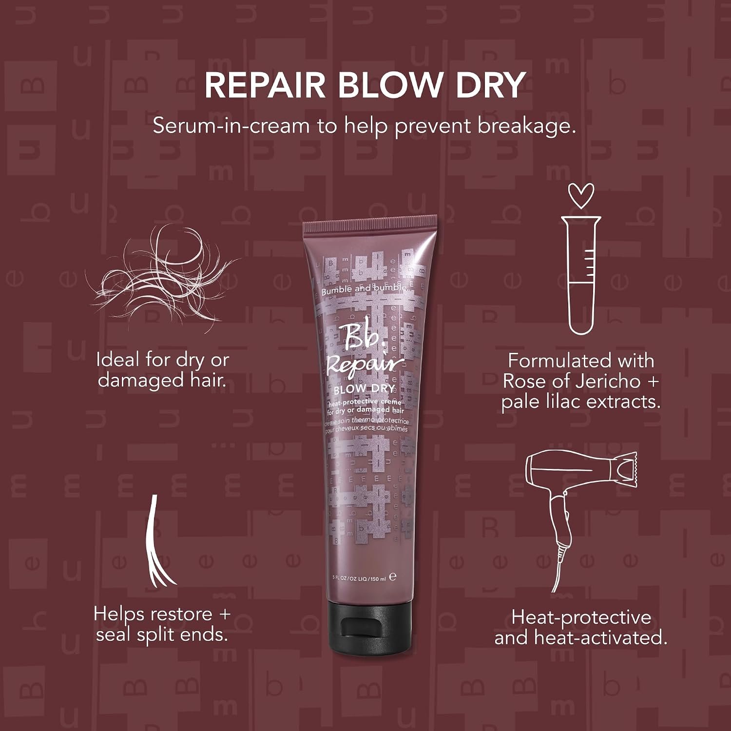 Bumble and bumble. Repair Blow Dry Heat Protective Styling Cream | For Damaged Hair + Smoothing | Seals Split Ends and Prevents Breakage | For Medium to Thick Curly, Wavy, Straight Hair Types, 5 Fl Oz - Image 4