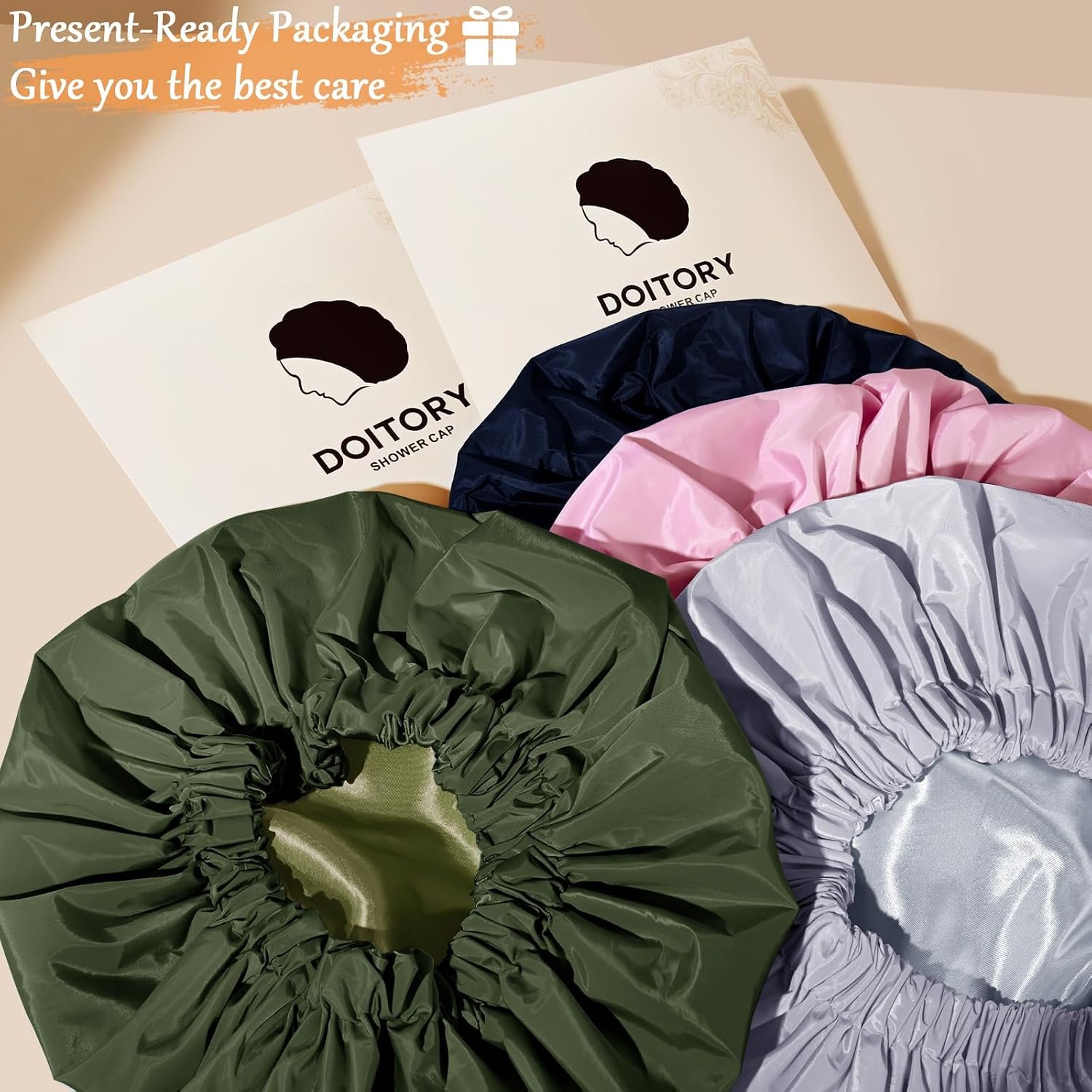 Shower Cap for Women, Reusable Waterproof Satin Lined Shower Cap | Large Shower Cap for Women, Satin Lined Bath Caps with Soft Elastic Band, Washable Reusable Waterproof Shower Bonnet - Image 7