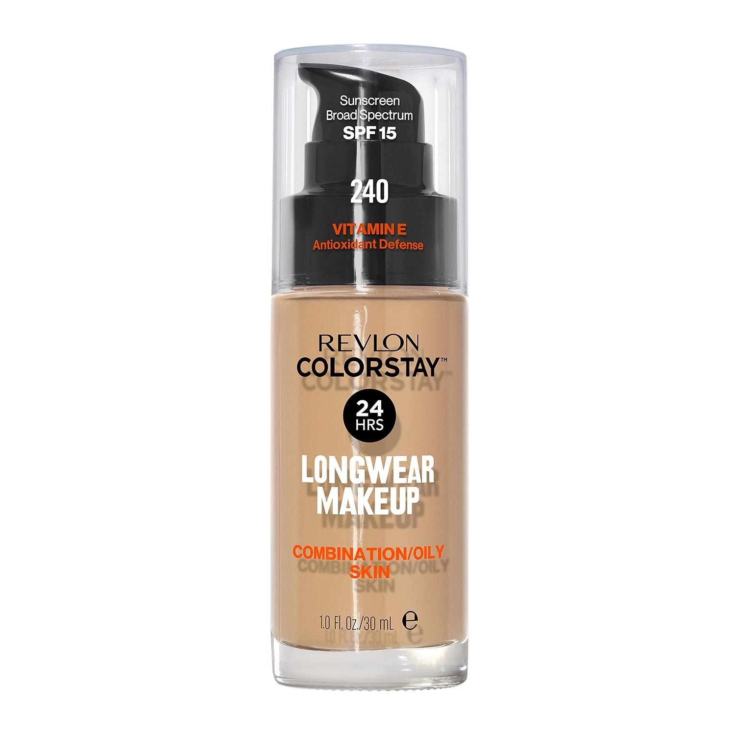 Revlon Colorstay Longwear Makeup Combo/Oily, 240 Medium Beige, 1 fl oz | Longwear foundation for combination & oily skin with SPF 15. Medium-full coverage, matte finish. Up to 24hr wear.