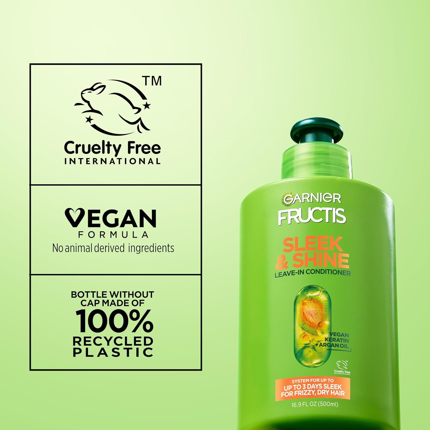 Garnier Fructis Sleek & Shine Leave-In Conditioner Cream, Anti-Frizz Hair Treatment with Plant Keratin + Argan Oil, Controls Frizz and Provides Smoothness For Frizzy, Dry Hair, 10.2 Fl Oz (Pack of 2) - Image 7
