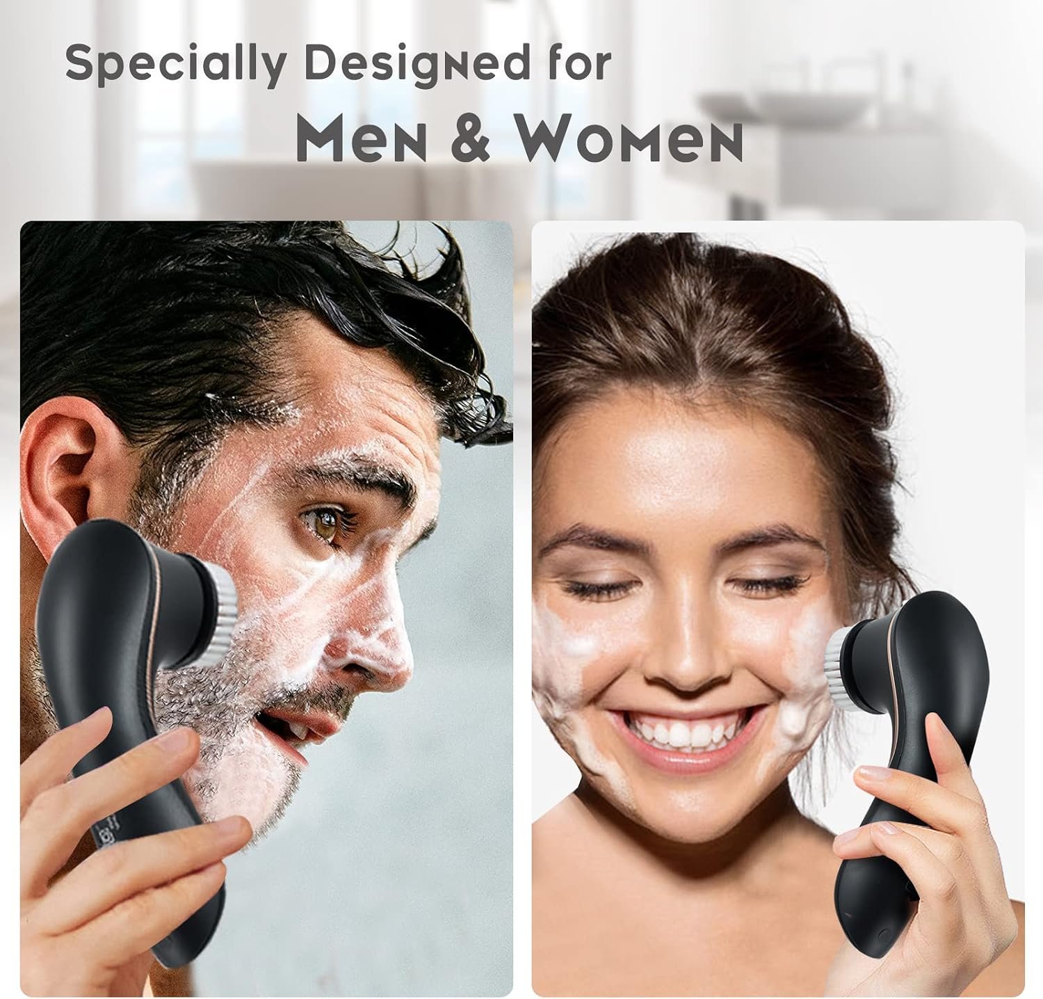 Facial Cleansing Brush, Electric Face Scrubber Rechargeable Exfoliator IPX-7 Waterproof Rotating Cleanser for Exfoliating, Massaging and Deep Cleansing for Women & Men with 4 Brush Heads Black | Rechargeable Exfoliator, Massaging and Deep Cleansing for Women & Men, 4 Brush Heads, Black - Image 2