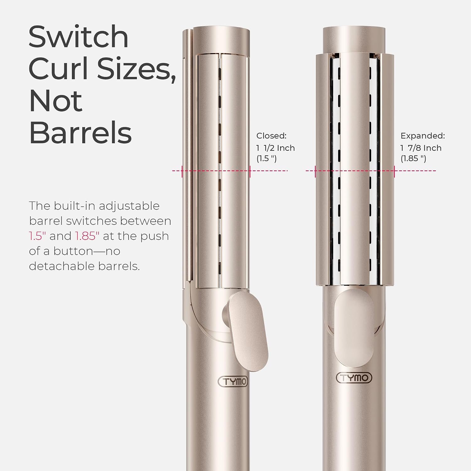TYMO AIRQ Dual-Size Airflow Flat Iron Curling Iron 1 1/2 Inch to 2 Inch | Hair Straightener and Hair Curler 2 in 1, Beach Waves, Nano Titanium, 300 Million Ionic, Gold - Image 4