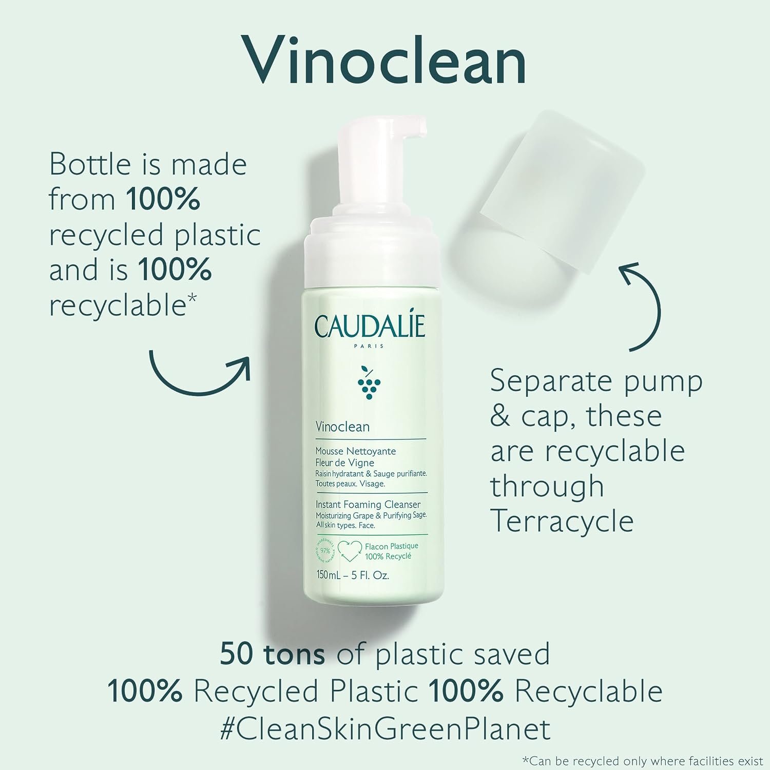 Caudalie Vinoclean Gentle Instant Foaming Facial Cleanser for All Skin Types - Image 5