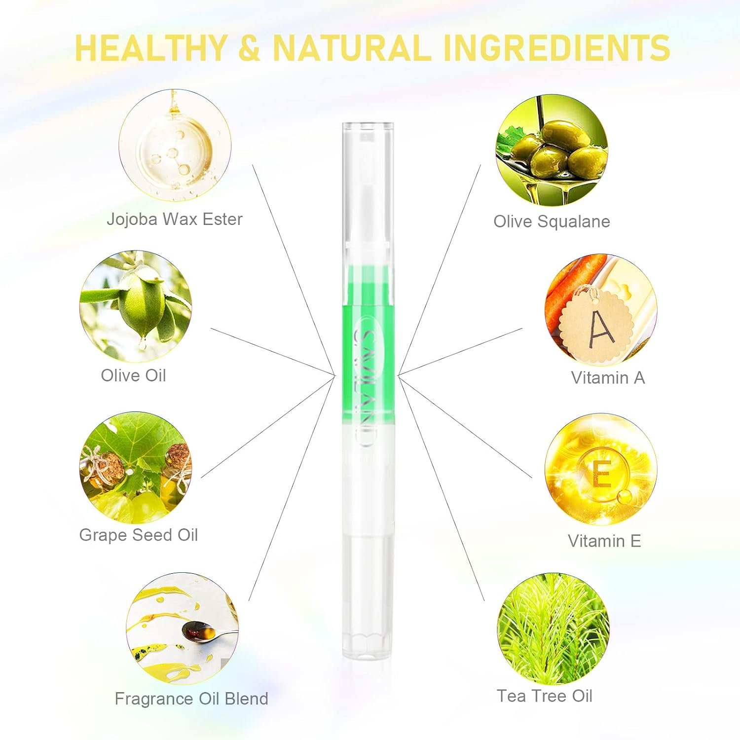 SAVILAND Natural Cuticle Oil Pen 6Pcs Vitamin E for Damaged Thin Nails | Revitalizing Cuticle Softener, Overnight Repair, Nail Strengthener, Plant-Based Jojoba & Olive Oil, Mess-Free Pen Applicator - Image 4