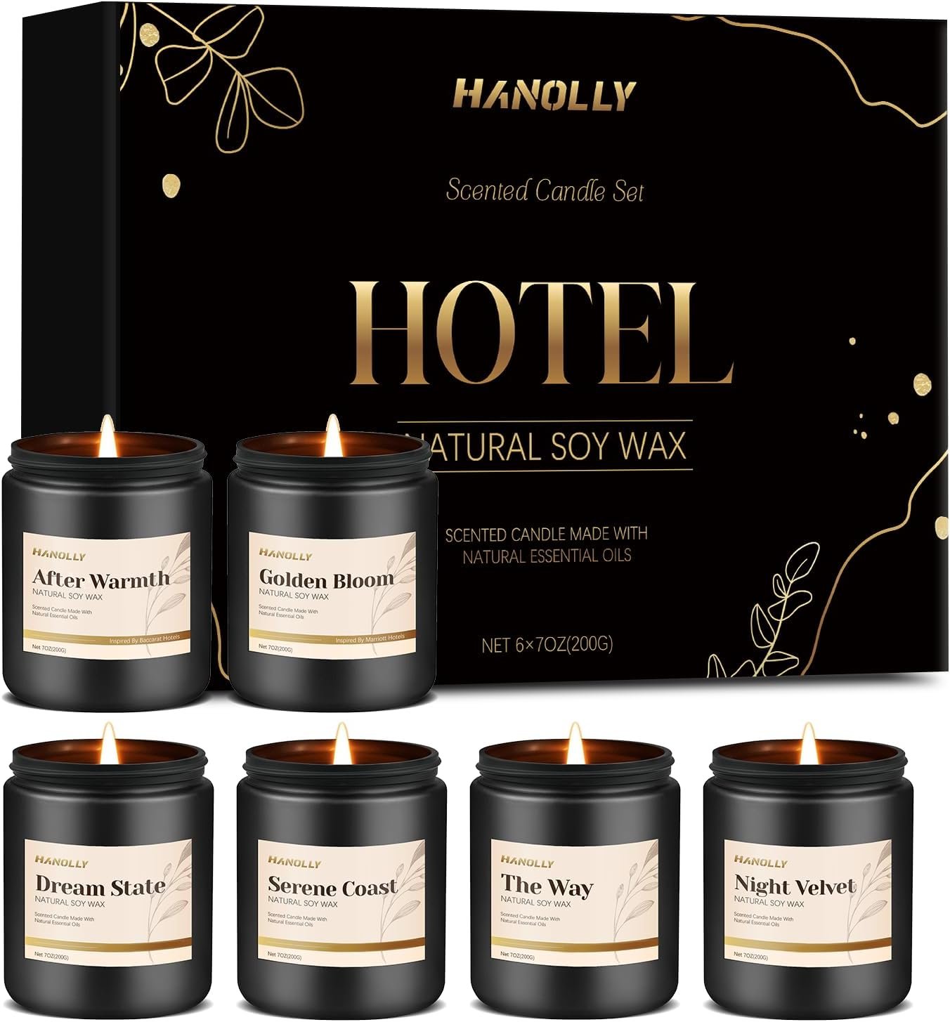 Hotel Scented Candles Gift Set, 6 Pack Candles for Home Scented | Luxury Aromatherapy Jar Candle Gifts for Men & Women, Natural Soy Wax Long Lasting Candle Kit for Birthday, Anniversary