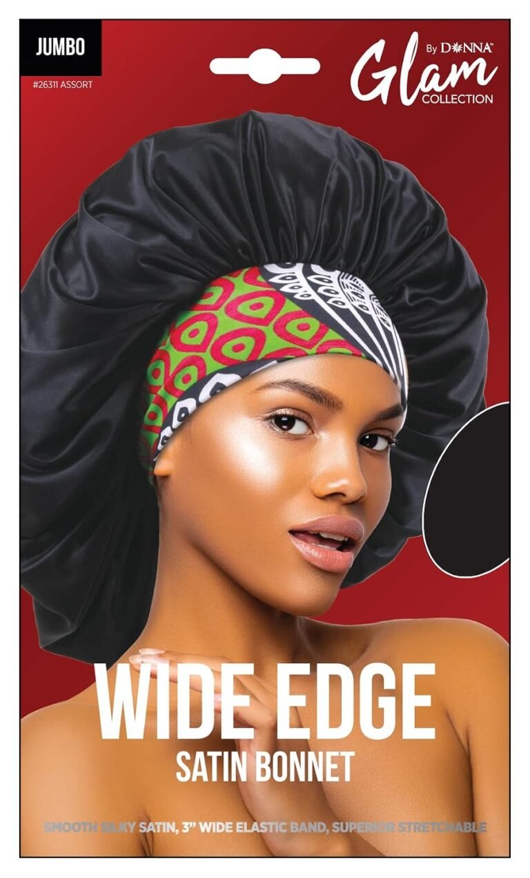DONNA Wide Edge Satin Bonnet Tribal Shower Cap for Women Silk Bonnet for Sleeping Satin Bonnet Jumbo BLACK