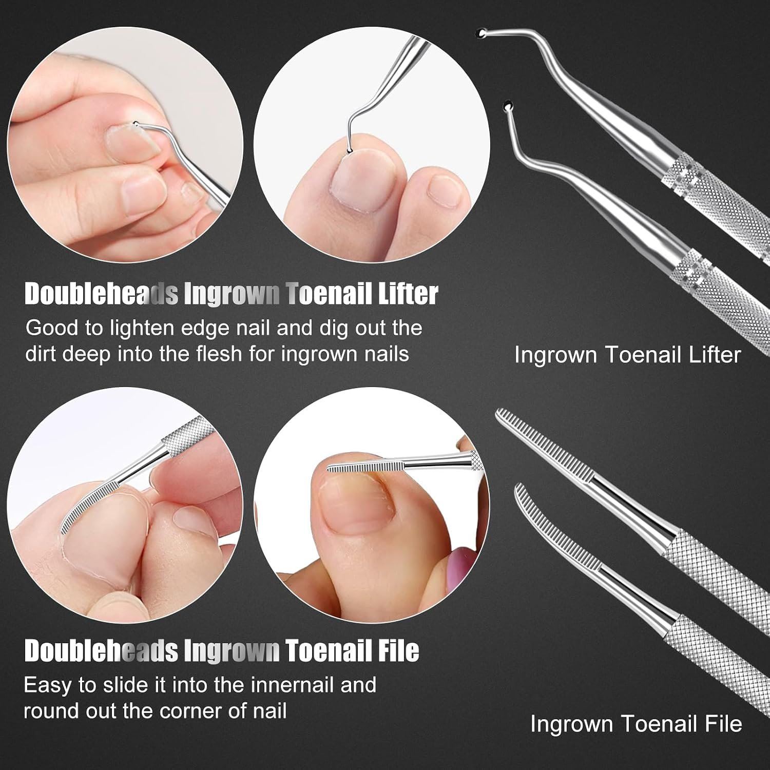 7-Piece Ingrown Toenail Treatment Set, Professional Stainless Steel Ingrown Toenail Removal Kit, Toenail Clippers for Thick Toenails, Pedicure Tools for Feet, Nail Clippers for Thick and Ingrown Nails - Image 6