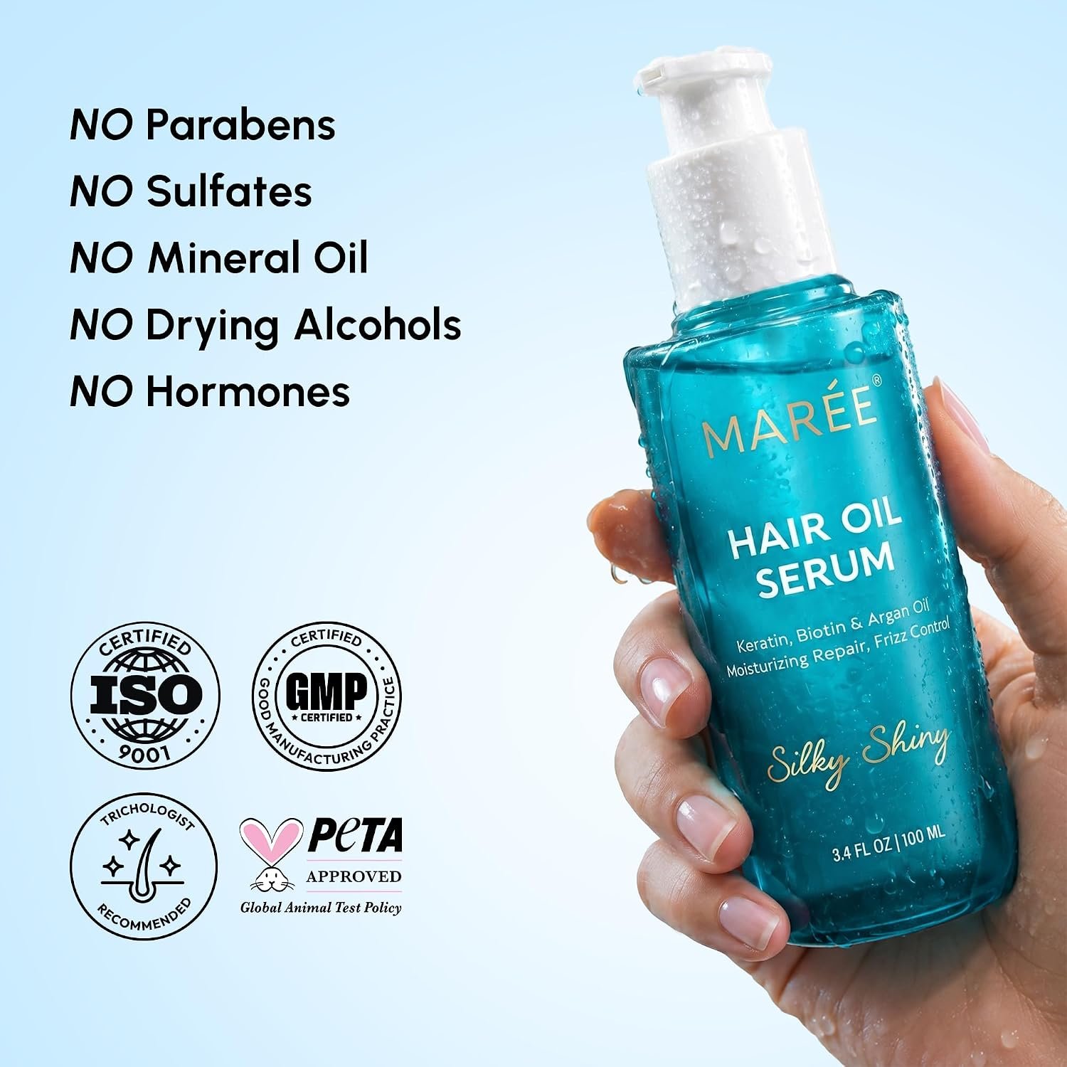 MAREE Hair Oil for Frizzy Hair with Argan Oil, Keratin & Biotin – Hair Serum for Dry and Curly Hair Gloss – Frizz Control Hair Care Products for Women – Aceite Para el Cabello – Keratin Hair Treatment - Image 9