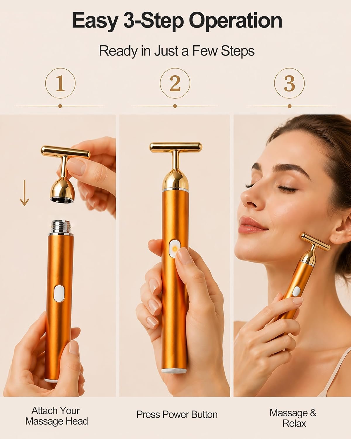 Rechargeable Face Massager Roller, Golden Vibrating T Bar Facial Massager & 3D Face Roller for Lymphatic Drainage, Face Depuffer for Jawline, Puffy Face & Skincare Routine - Image 7