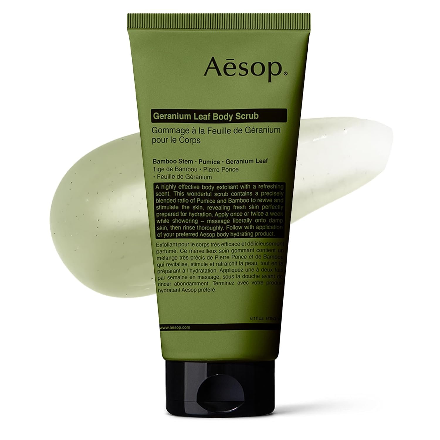 Aesop Geranium Leaf Body Scrub | Exfoliating Body Polish with Bamboo & Pumice | Smoothing, Cleansing Scrub for Dry, Rough Skin | Fresh Citrus, Green Aroma | 6.2 oz