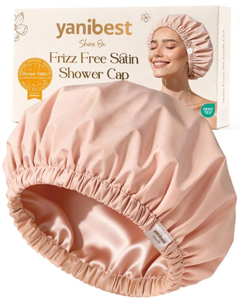 Yanibest Satin Lined Shower Cap, Shower Caps for Women Reusable Waterproof | Frizz Free & Large Durable Bath Cap with Soft Elastic Band, Luxury Hair Protection Caps, Nylon Shower Hair Cap