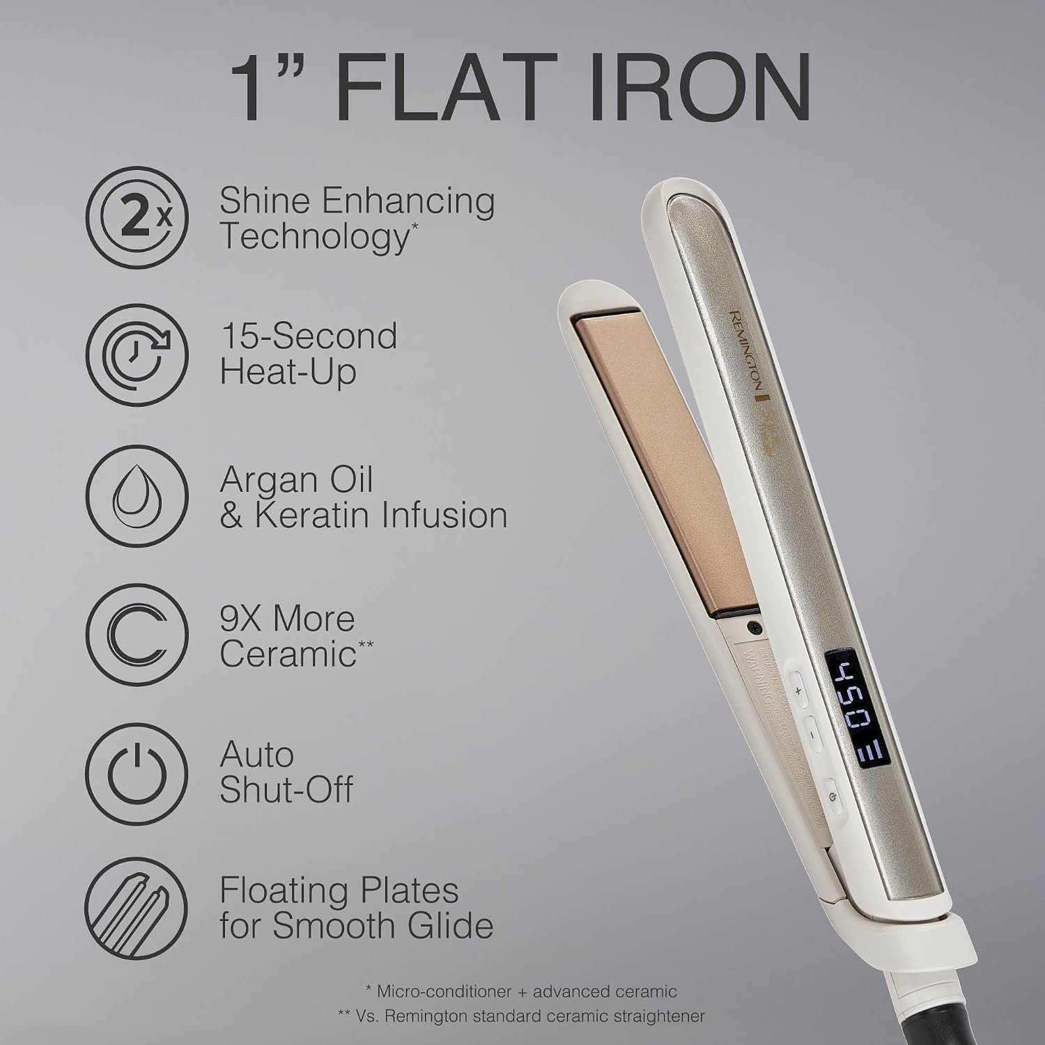 Remington Shine Therapy 1 Inch Hair Straightener, Argan Oil & Keratin | Keratin ceramic plates deliver smooth results; this flat iron reduces frizz for ideal hair styling. - Image 2