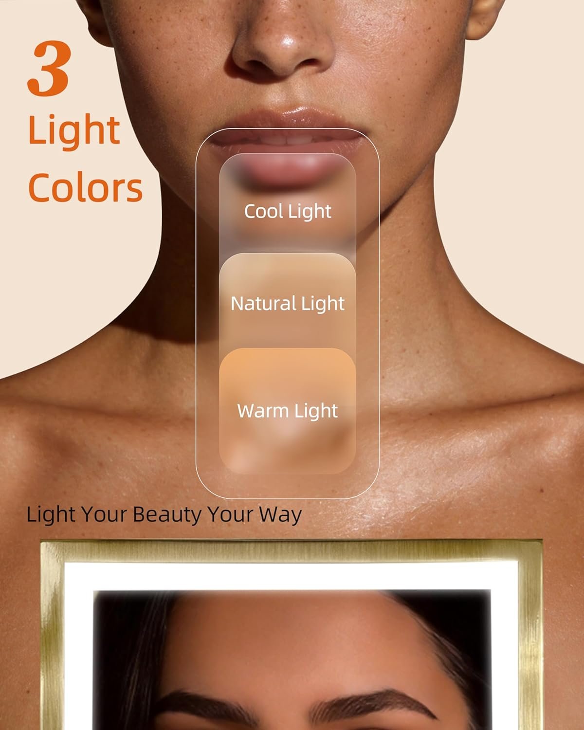 Ruacq Makeup Mirror with Lights, Dual Sided 1X/10X, Antique Brass | 8",4000mAh Rechargeable, Magnifying Mirror with 3 Color Lights,Touch Control Dimmable, 360° Rotation, Square, Gift for Women - Image 4
