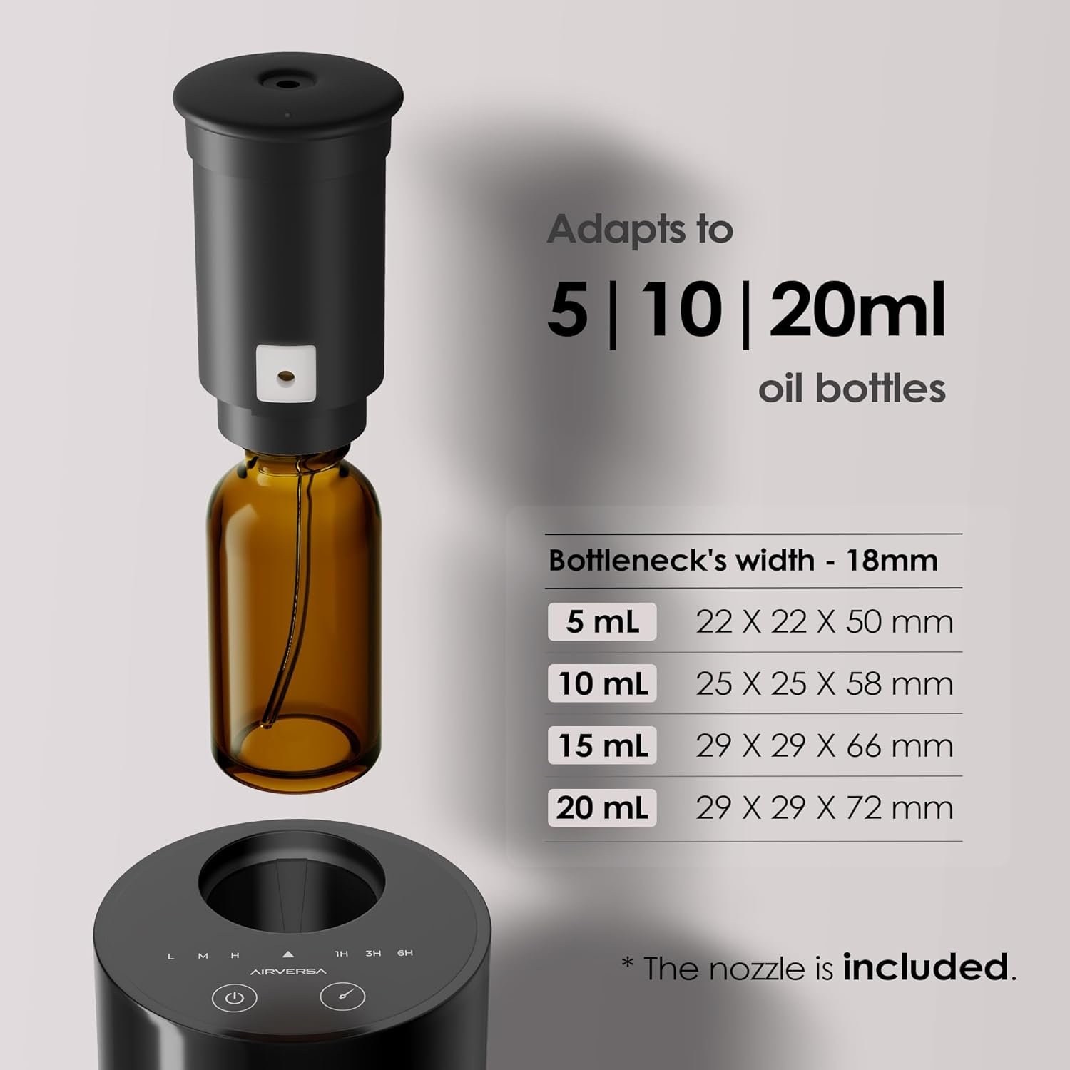 Airversa AN6 Waterless Diffuser for Essential Oil for Home, Room, Black | Up to 600 sq ft, Battery Operated, 20mL, Timers & Mist Levels, Car Diffuser, for Office, Bathroom, Cold Air, Portable - Image 6