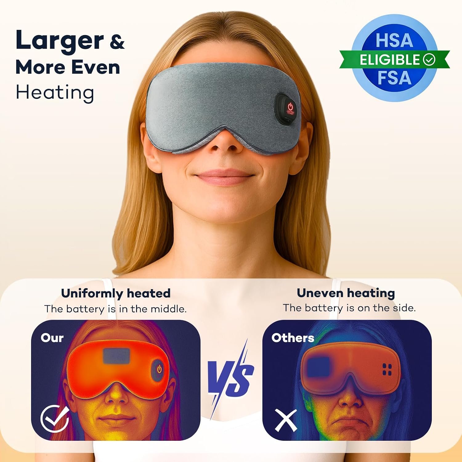 Ezona Heated Eye Mask, Cotton Cordless Warm Eye Compress Mask for Dry Eyes | Dry Eye Mask for Blepharitis & Sinus Migraine, Temperature & Timer Control for Travel, 10W Charger, Washable Cover, Gray - Image 5