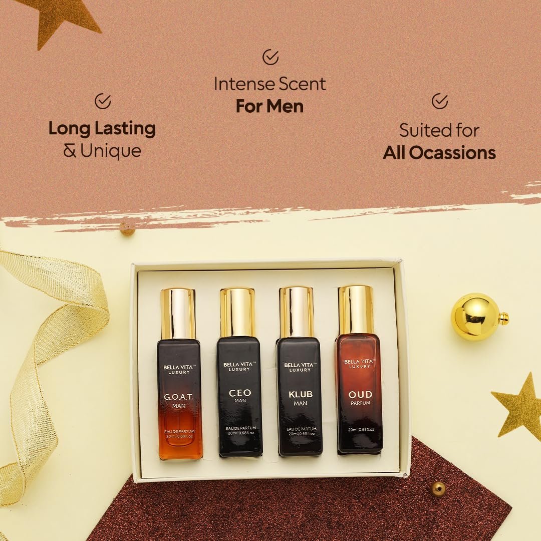 Bella Vita Organic Man Luxury Perfume Gift Set 4x20 ML for Men with Dominus, Oud, CEO, Impact Perfume|Woody, Citrusy Long Lasting EDP & EDC Fragrance Scent |80 ML - Image 3